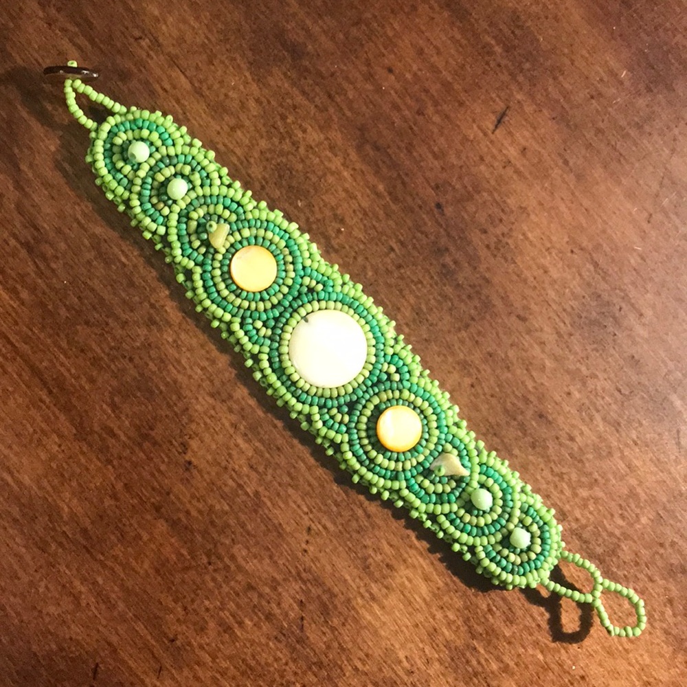 Green beadwork bracelet